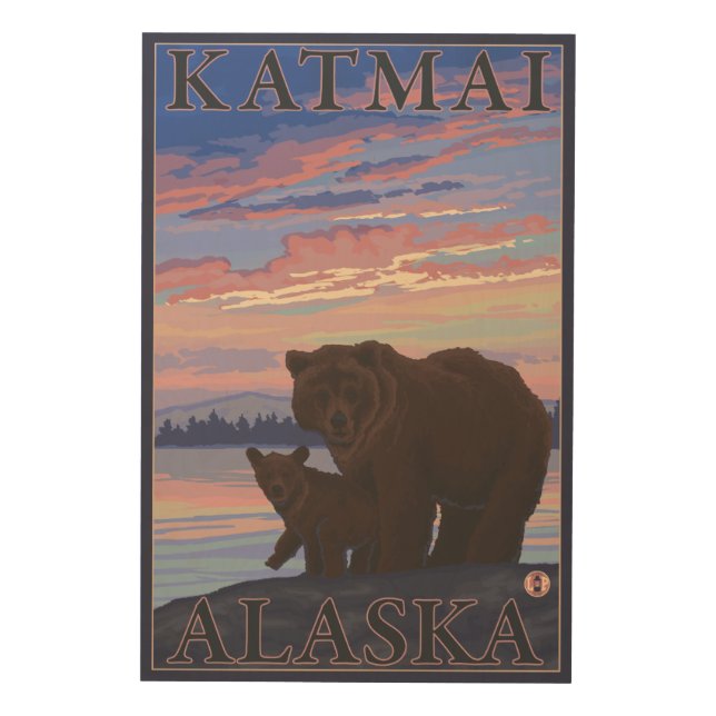 Bear and Cub - Katmai, Alaska Wood Wall Art (Front)