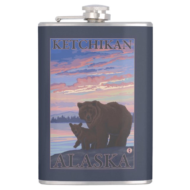 Bear and Cub - Ketchikan, Alaska Flask (Front)