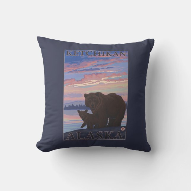 Bear and Cub - Ketchikan, Alaska Throw Pillow (Front)