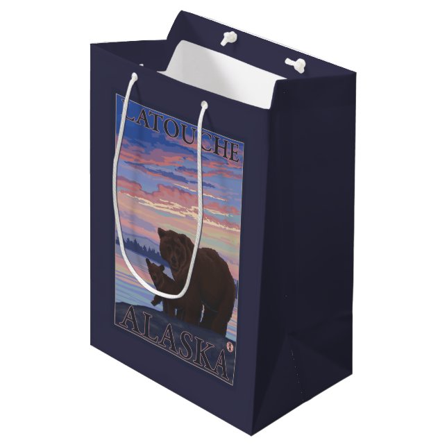 Bear and Cub - Latouche, Alaska Medium Gift Bag (Front Angled)