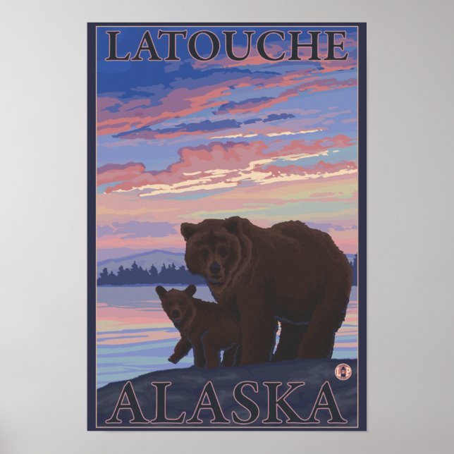 Bear and Cub - Latouche, Alaska Poster (Front)