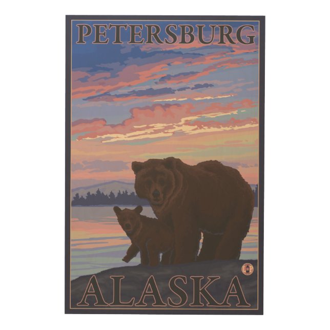 Bear and Cub - Petersburg, Alaska Wood Wall Art (Front)