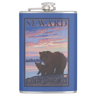 Bear and Cub - Seward, Alaska Hip Flask