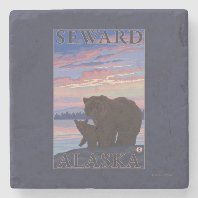Bear and Cub - Seward, Alaska Stone Coaster (Front)