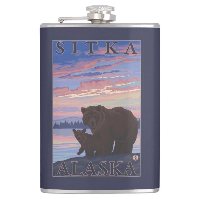 Bear and Cub - Sitka, Alaska Flask (Front)