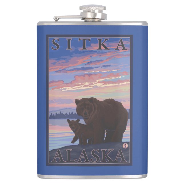Bear and Cub - Sitka, Alaska Flask (Front)