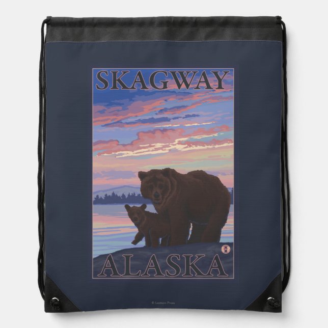 Bear and Cub - Skagway, Alaska Drawstring Bag (Front)