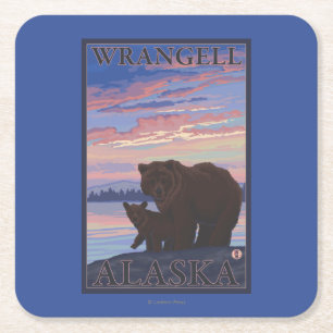 Bear and Cub - Wrangell, Alaska Square Paper Coaster