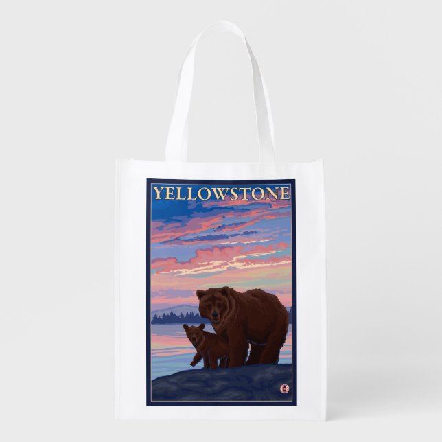 Bear and Cub - Yellowstone National Park Grocery Bag (Front)