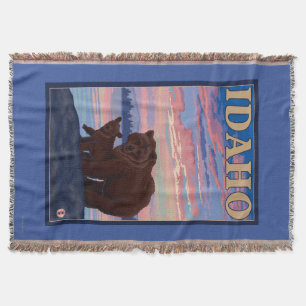 Bear and CubIdahoVintage Travel Poster Throw Blanket