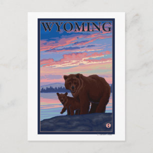 Bear and CubWyomingVintage Travel Poster Postcard