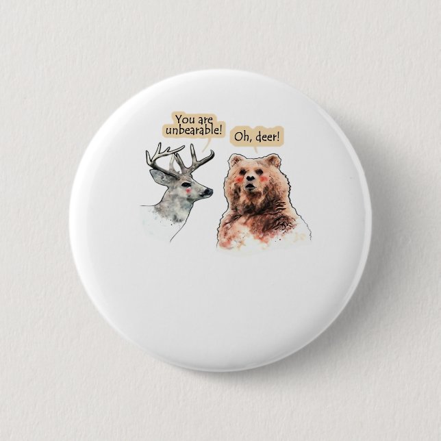 Bear And Deer Conversation Funny Wildlife Design  Button (Front)