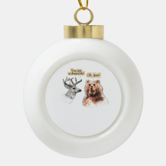 Bear And Deer Conversation Funny Wildlife Design Ceramic Ball Christmas Ornament