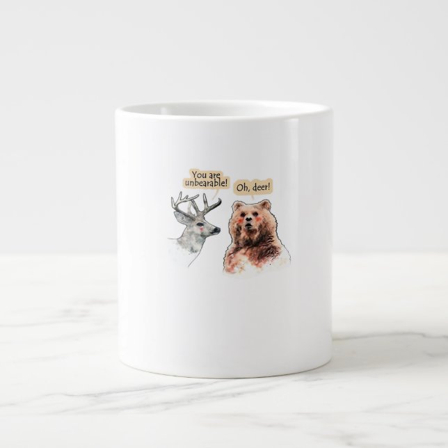 Bear And Deer Conversation Funny Wildlife Design  Giant Coffee Mug (Front)
