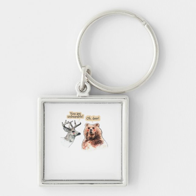 Bear And Deer Conversation Funny Wildlife Design  Keychain (Front)
