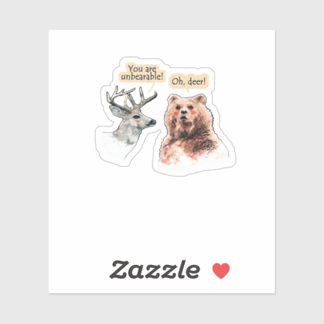 Bear And Deer Conversation Funny Wildlife Design  Sticker (Sheet)