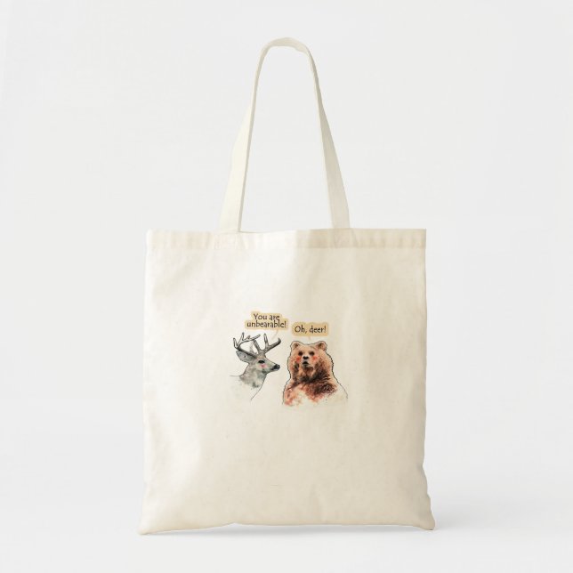 Bear And Deer Conversation Funny Wildlife Tote Bag (Front)