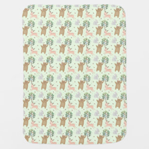 Bear And Deer in Forest Pattern Baby Blanket