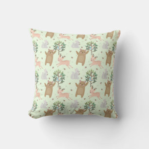 Bear And Deer in Forest Pattern Throw Pillow