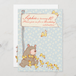 Bear and Ducklings Children Birthday Invitation