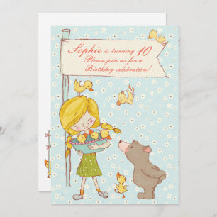 Bear and Ducklings Children Birthday Invitation