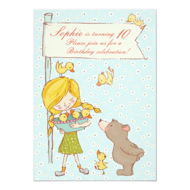 Bear And Ducklings Children Birthday Invitation