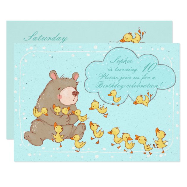 Bear And Ducklings Children Birthday Invitation