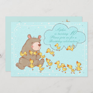 Bear and Ducklings Children Birthday Invitation