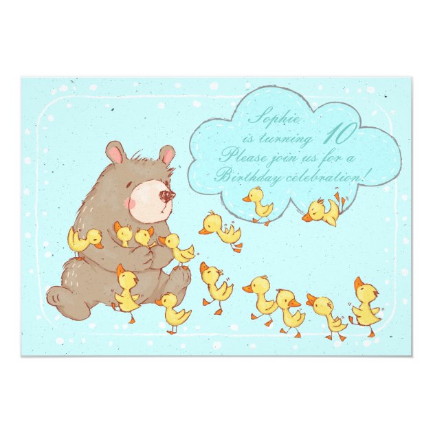 Bear And Ducklings Children Birthday Invitation