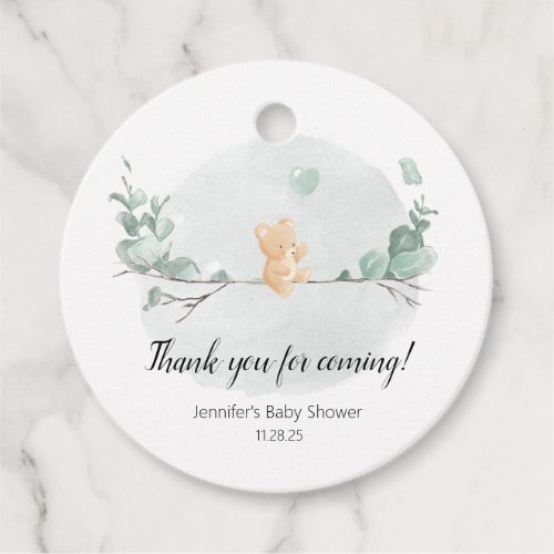 Bear and eucalyptus baby shower favor tags