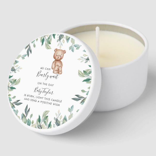 Bear and Eucalyptus Baby Shower Mini Candle Favors (Corner)