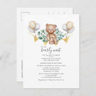 Bear and Eucalyptus Greenery Couples Baby Shower Invitation Postcard