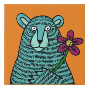 Bear and Flower Faux Canvas Print