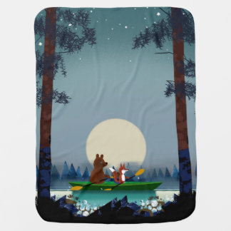 Bear and Fox kayaking on a wild forest river Baby Blanket