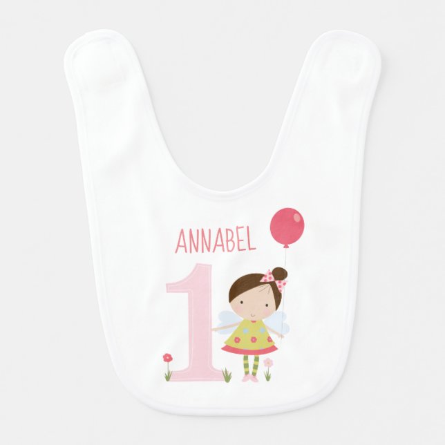 Bear and girl fairytale-like illustration festive baby bib (Front)