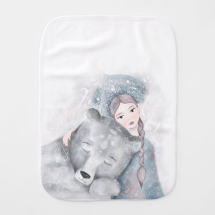 Bear and girl fairytale-like illustration festive  baby burp cloth