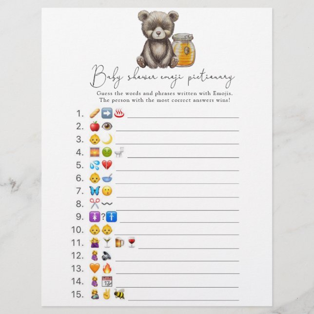 Bear and honey - Emoji picture game baby shower (Front)