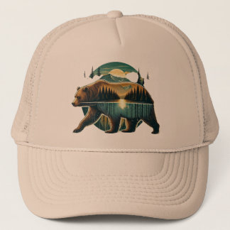 Bear and its forest trucker hat