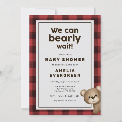 Bear and Lumberjack Flannel Baby Shower Invitation