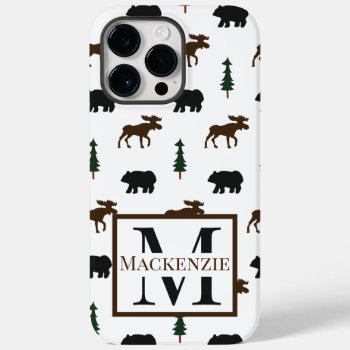 Bear And Moose Monogram Nature Cabin Rustic Case-mate Iphone 14 Pro Max Case by allpetscherished at Zazzle