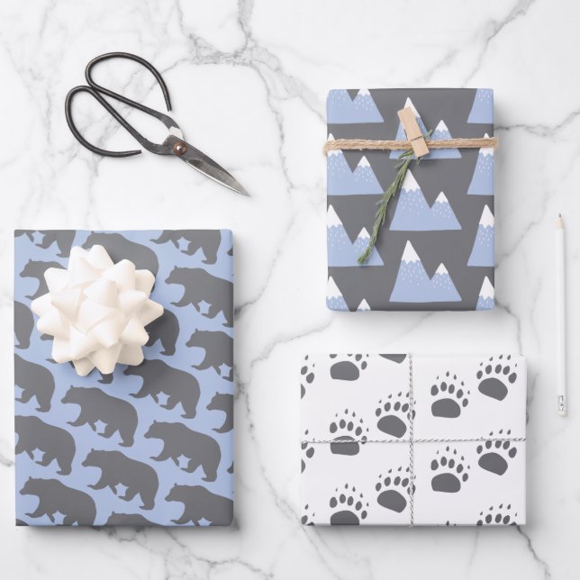 Bear and Mountains Wrapping Paper Sheets  (Front)