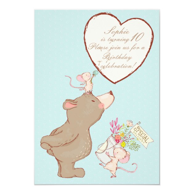 Bear And Mouse Children Birthday Invitation