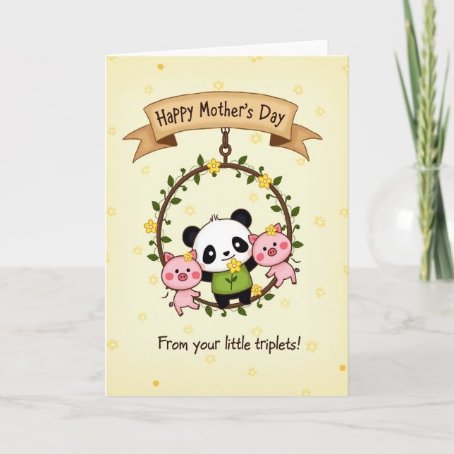 Bear And Pig Mothers Day Wreath Card (Front)