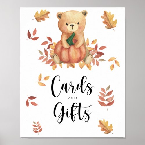 Bear and pumpkin _ cards and gifts baby shower poster