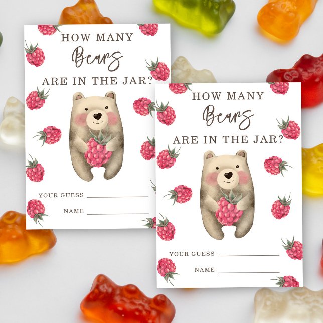 Bear and raspberries - guess how many bears in jar enclosure card (Creator Uploaded)