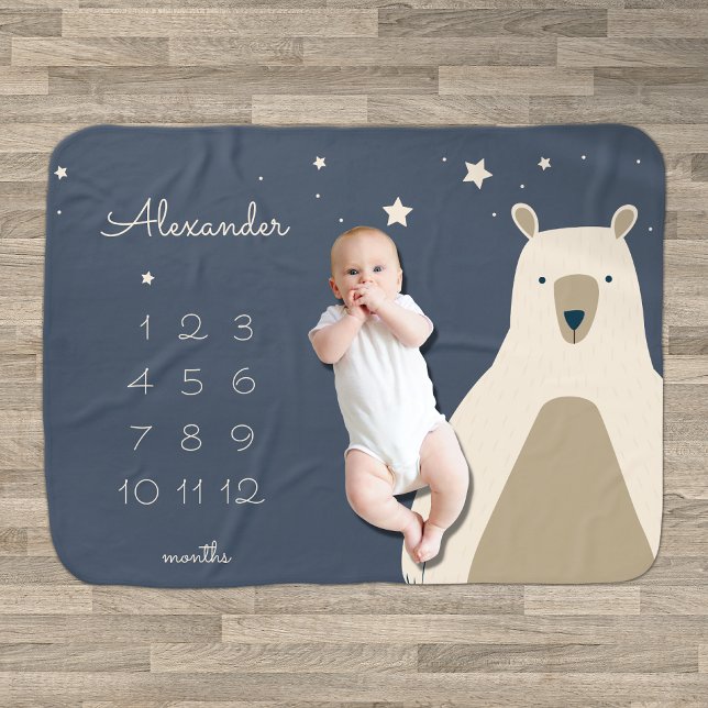 Bear and Stars Milestone Baby Blanket (Creator Uploaded)
