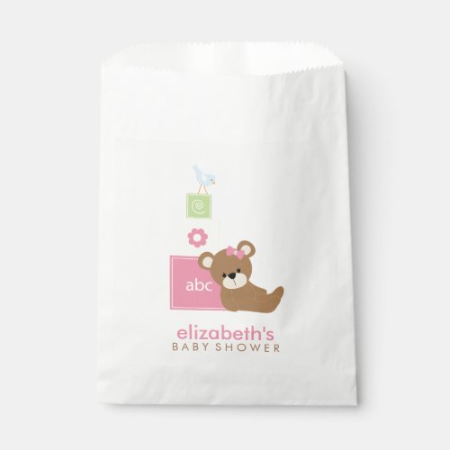 Bear and Toy Blocks Girl Baby Shower Favor Bag