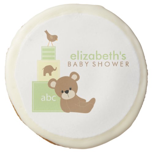 Bear and Toy Blocks Neutral Gender Baby Shower Sugar Cookie