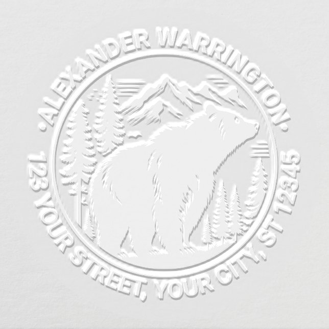 Bear and Trees Silhouette #2 Name Return Address Embosser (Design)