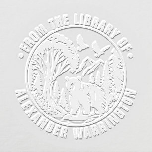 Bear and Trees Silhouette #3 Library Book Name Embosser